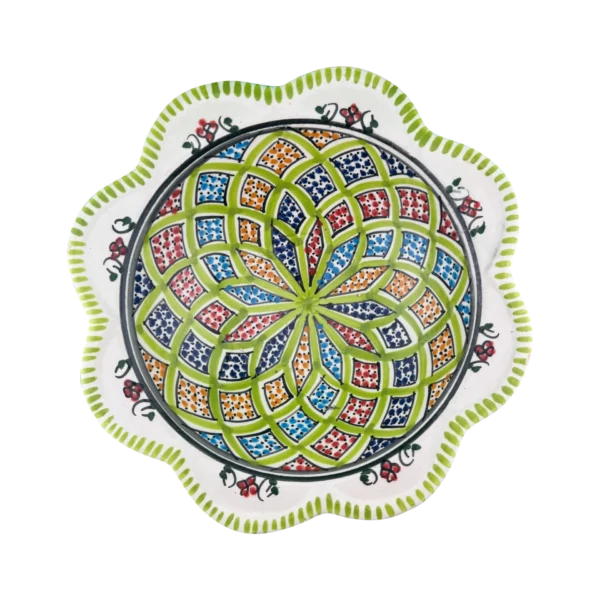 Casablanca Lattice Hand-Painted Ceramic Plate with Scalloped Edge
