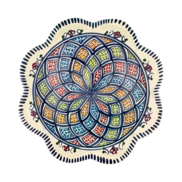 Fez Starburst Hand-Painted Ceramic Plate with Scalloped Edge